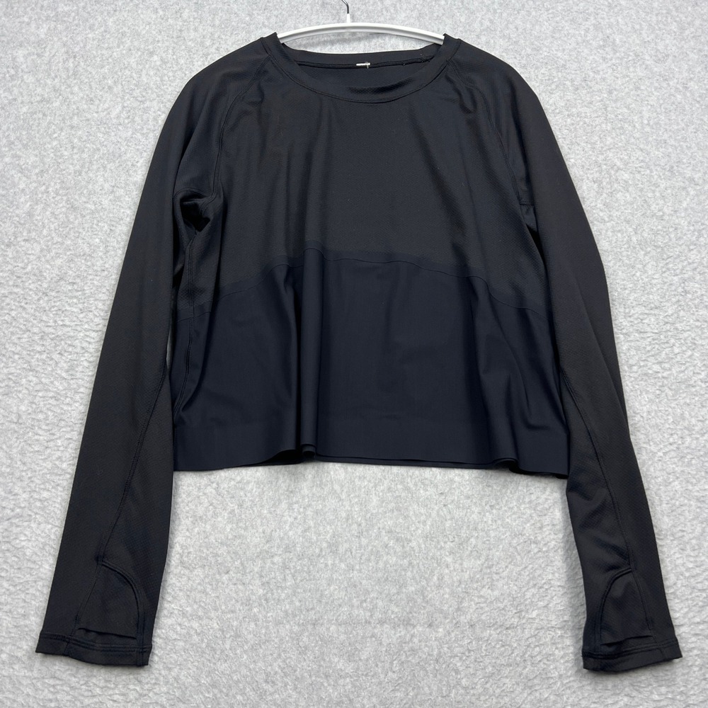 Lululemon Final Lap Long Sleeve Women's 10* Black Cropped Thumbholes Top W3AR0S